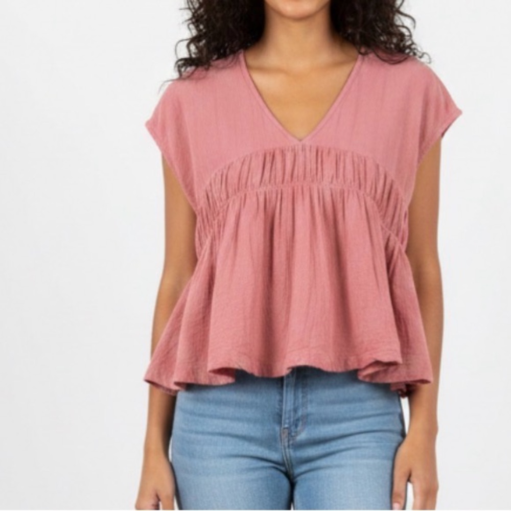 Free People Barbiecore 100 Cotton Dusty Rose PinkBaby Doll Y2K Blouse size xs